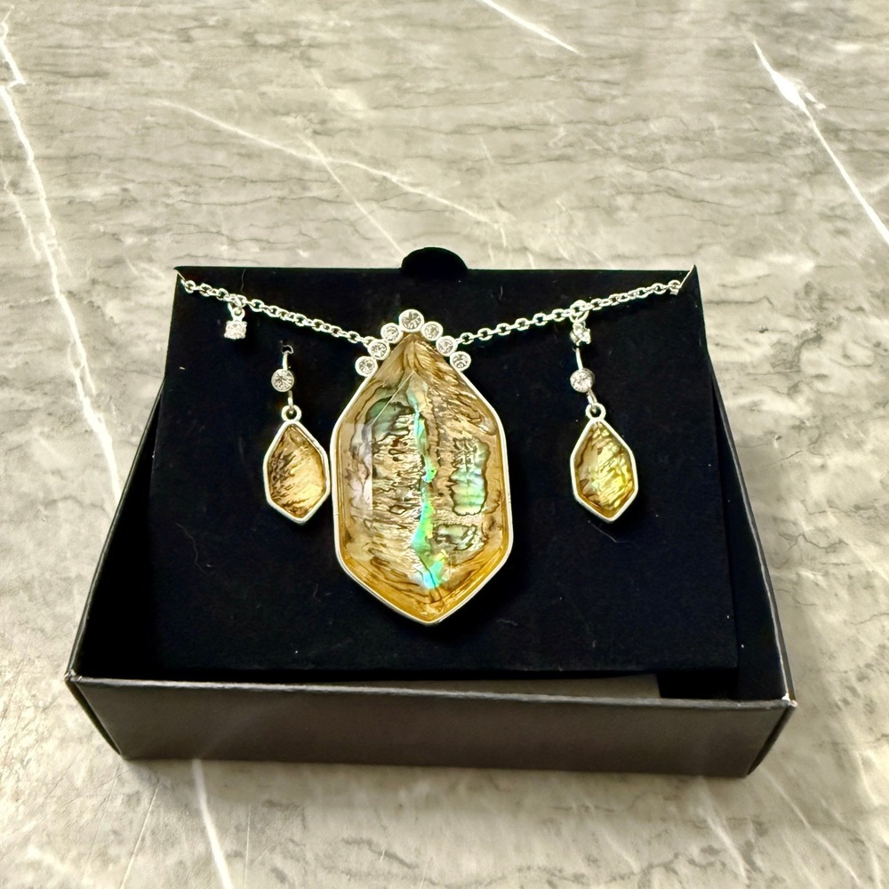 Vintage Avon Genuine Abalone Necklace & Earrings Gift Set – NIB in Original Box